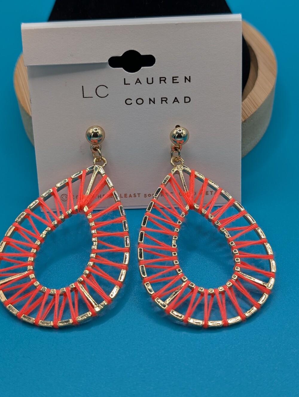 LC Lauren Conrad Gold-Trim Coral Threaded Teardrop Earrings